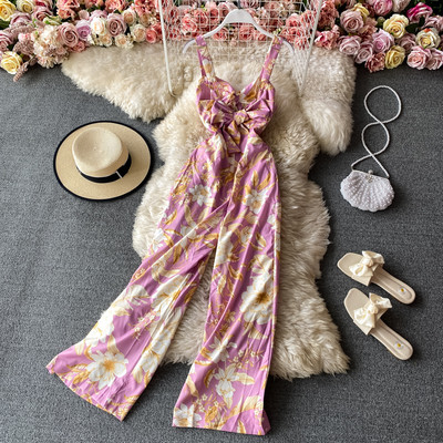 Salopeta lunga de dama cu bretele subtiri si motive florale