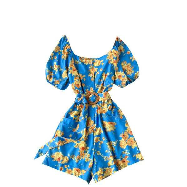 Salopeta scurta de dama cu centura si decolteu rotund