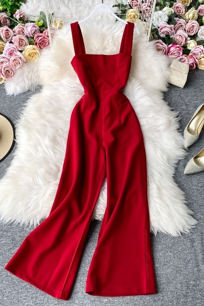 Salopetă casual de damă cu decolteu pătrat