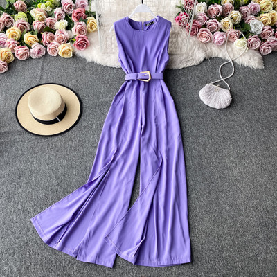 Salopeta lunga de dama cu curea si decolteu rotund