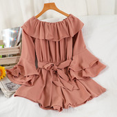 Salopetă modernă de damă cu mâneci 3/4 și curea