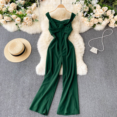 Ženski dugi kombinezon s okruglim izrezom i širokim naramenicama