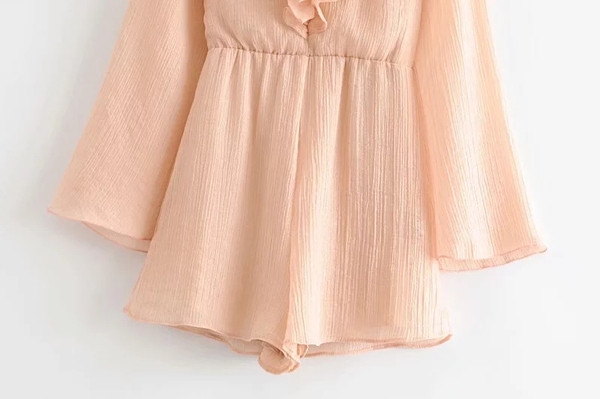 Salopeta scurta de dama cu bucle si talie elastica