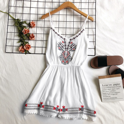 Casual γυναικεία ολόσωμη  φόρμα με λεπτά τιραντάκια και κεντήματα