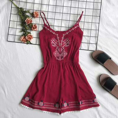 Casual γυναικεία ολόσωμη  φόρμα με λεπτά τιραντάκια και κεντήματα