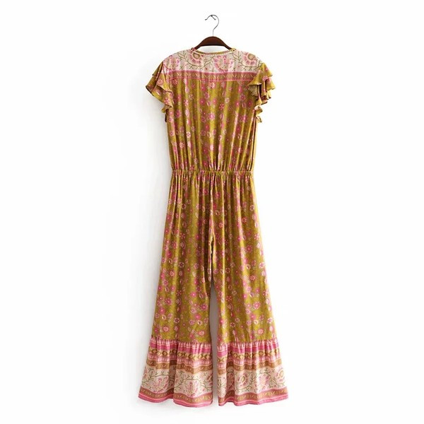 Salopetă lungă casual, cu picioare largi și nasturi