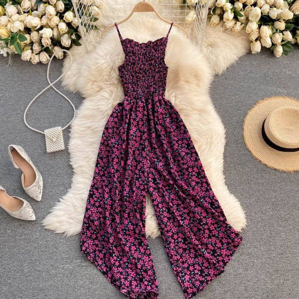 Ženski kombinezon cvjetnog dana i širokih nogavica