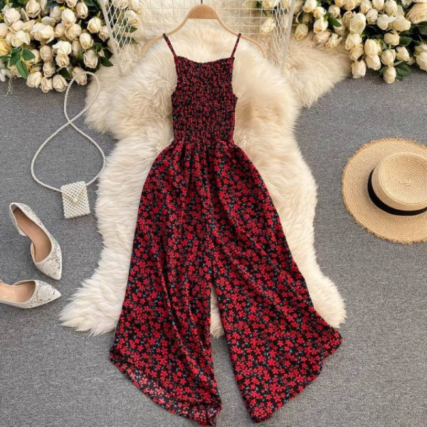 Ženski kombinezon cvjetnog dana i širokih nogavica