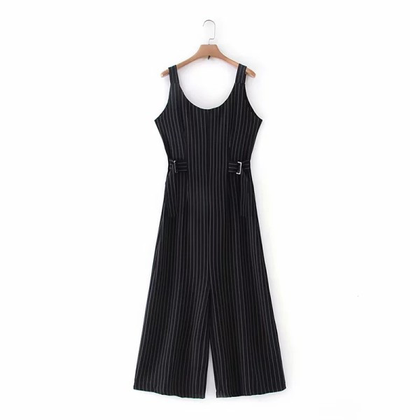 Salopeta dama in dungi cu picioare late si lungime 7/8