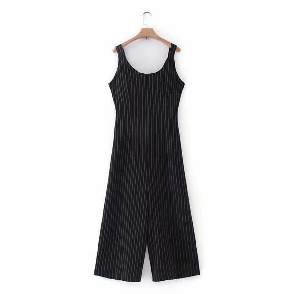 Salopeta dama in dungi cu picioare late si lungime 7/8