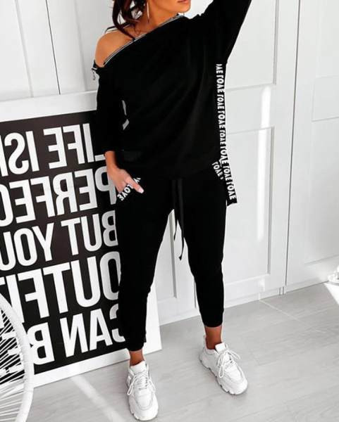 Moteriškas sportinis kelnių ir palaidinės komplektas su užtrauktuku