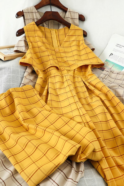 Salopeta dama in carouri cu fermoar pe spate