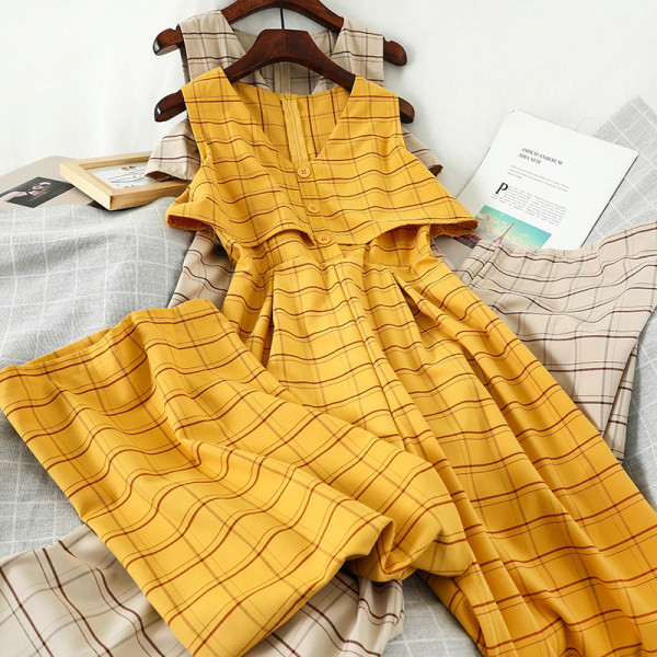 Salopeta dama in carouri cu fermoar pe spate