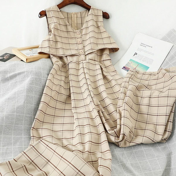 Salopeta dama in carouri cu fermoar pe spate