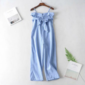 Salopeta de vara cu dungi cu centura albastra