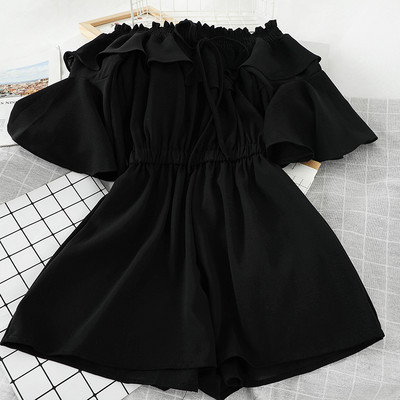 Salopeta scurta de dama cu talie elastica si cravate