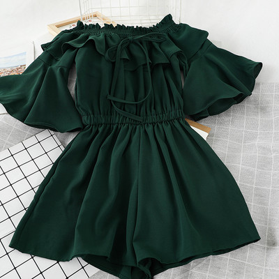 Salopeta scurta de dama cu talie elastica si cravate