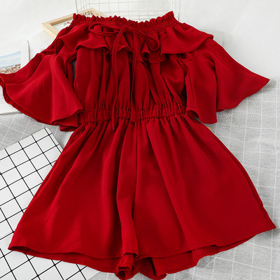 Salopeta scurta de dama cu talie elastica si cravate