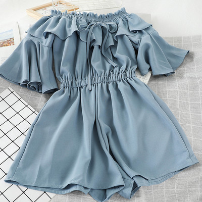 Salopeta scurta de dama cu talie elastica si cravate