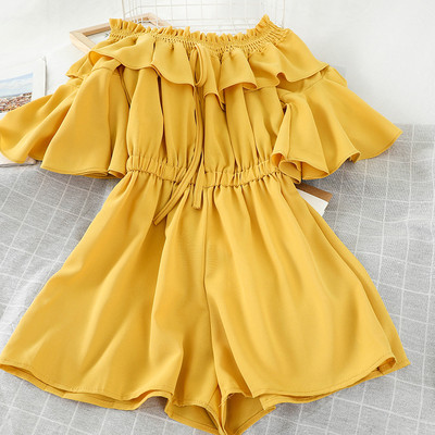 Salopeta scurta de dama cu talie elastica si cravate