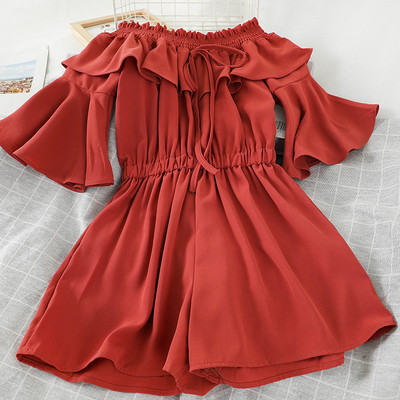 Salopeta scurta de dama cu talie elastica si cravate