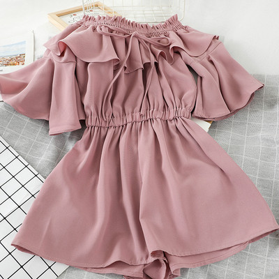 Salopeta scurta de dama cu talie elastica si cravate