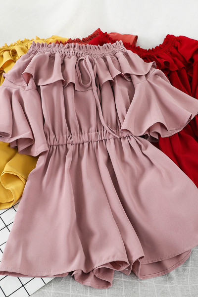 Salopeta scurta de dama cu talie elastica si cravate