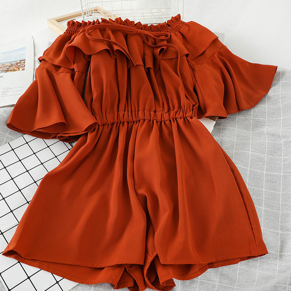 Salopeta scurta de dama cu talie elastica si cravate