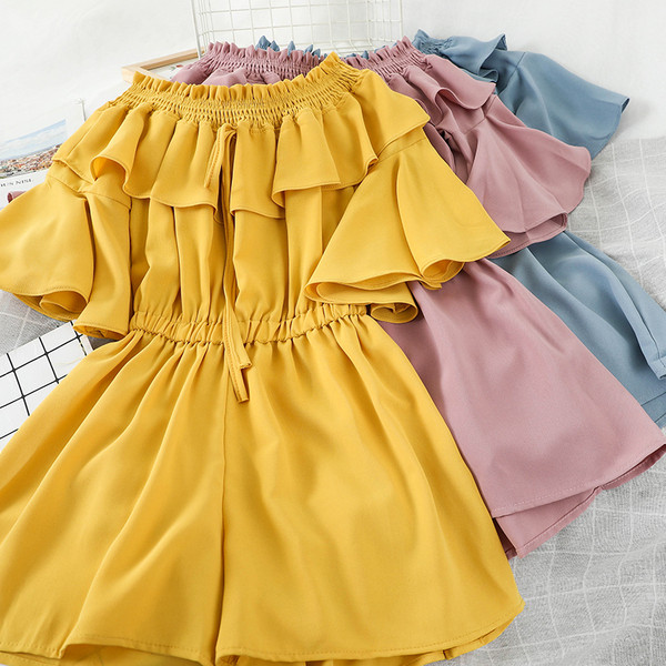 Salopeta scurta de dama cu talie elastica si cravate