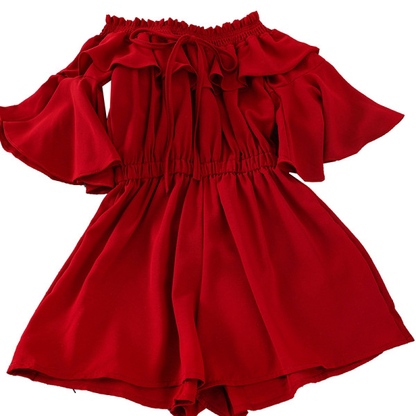 Salopeta scurta de dama cu talie elastica si cravate