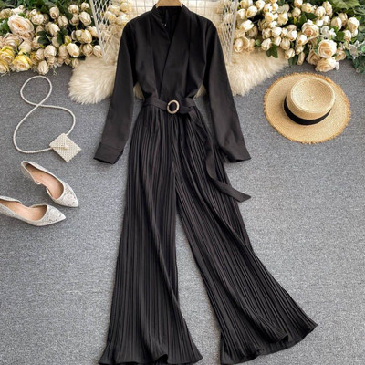 Μοντέρνες γυναικείες ολόσωμες φόρμες με λαιμόκοψη και ζώνη  - διάφορα χρώματα