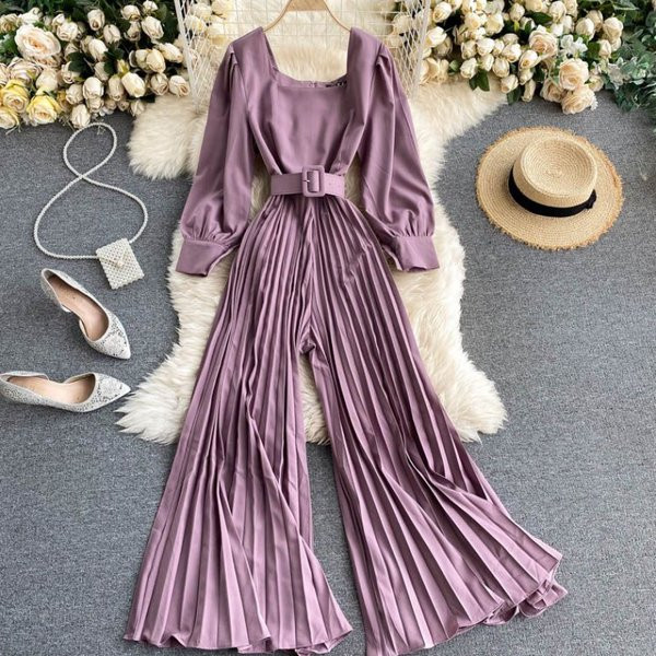 Salopeta de dama cu decolteu rotund si maneci lungi - mai multe culori