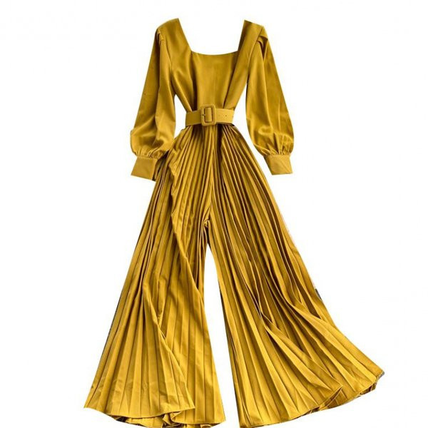 Salopeta de dama cu decolteu rotund si maneci lungi - mai multe culori