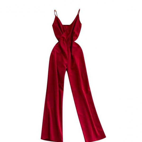 Nou model de salopetă lungă de damă cu bretele subțiri și decolteu spitz