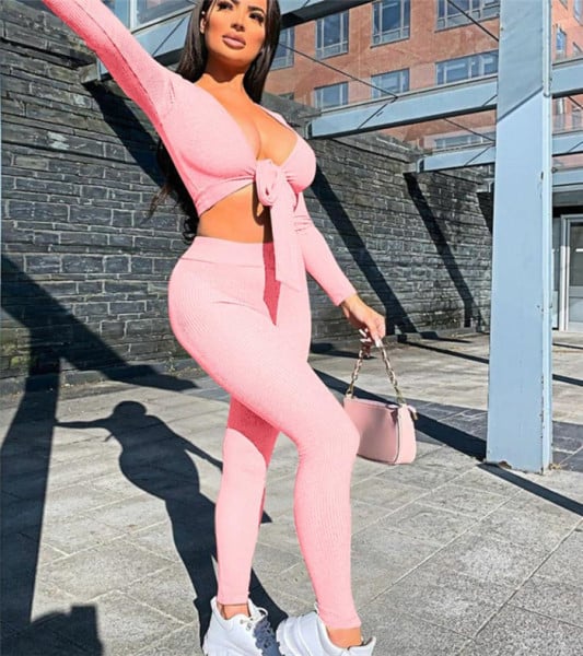 Ženski komplet tajice i kratke bluze dugih rukava