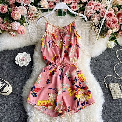 Naiste lühike lillemustri ja kummiga kombinesoon