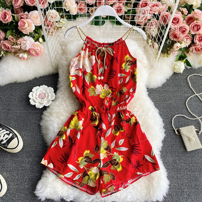 Naiste lühike lillemustri ja kummiga kombinesoon