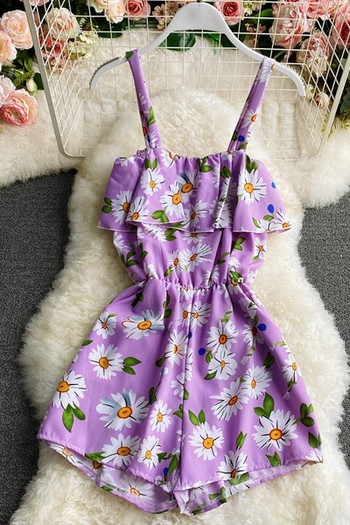 Γυναικεία κοντή φόρμα με λουλουδάτο μοτίβο και τιράντες
