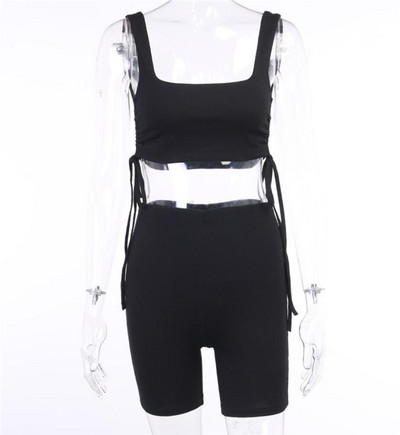 Set de bustieră modern de damă cu cravate și pantaloni 3/4