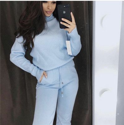 Γυναικείο μοντέρνο πλεκτό σετ παντελόνι και μπλούζα