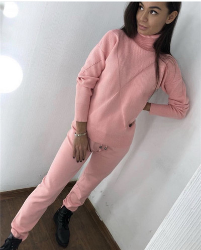 Γυναικείο μοντέρνο πλεκτό σετ παντελόνι και μπλούζα