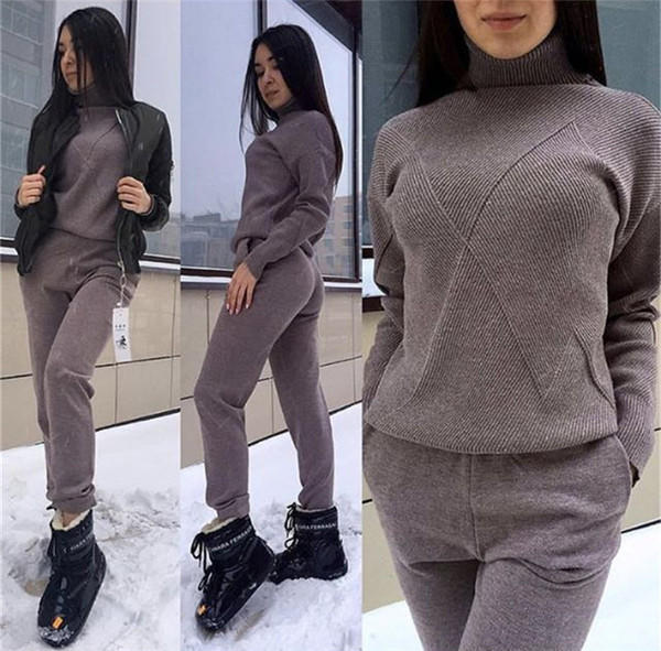 Γυναικείο μοντέρνο πλεκτό σετ παντελόνι και μπλούζα