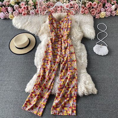 Salopeta lunga de dama cu model floral si bretele subtiri