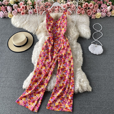 Salopeta lunga de dama cu model floral si bretele subtiri