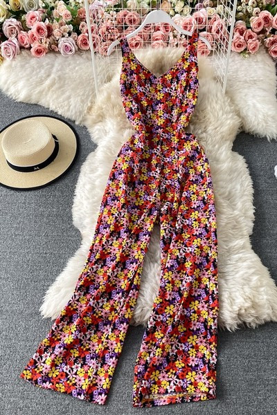 Salopeta lunga de dama cu model floral si bretele subtiri