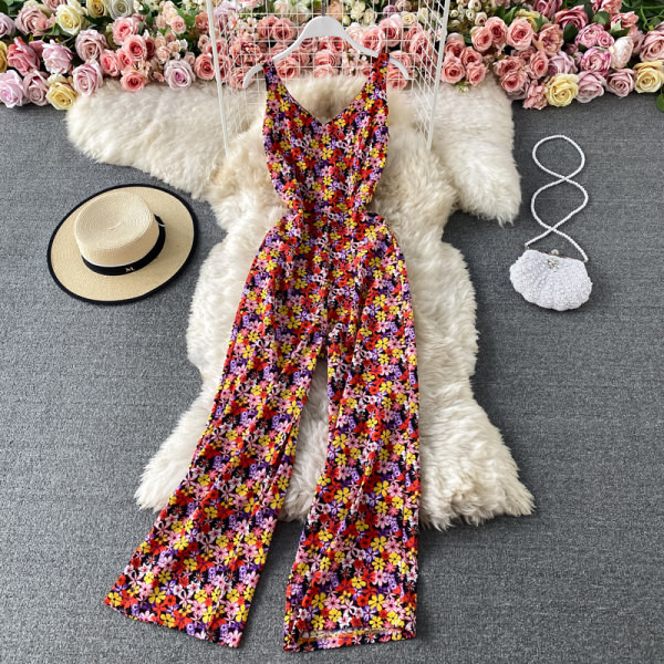 Salopeta lunga de dama cu model floral si bretele subtiri