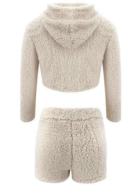 Set elegant de bluză scurtă de damă, cu glugă și pantaloni scurți