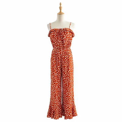 Μεγάλα νούμερα γυναικεία ολόσωμη φόρμα με λεπτά τιραντάκια και βολάν