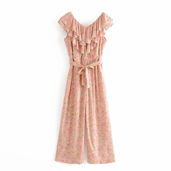 Μακριά καλοκαιρινή ολόσωμη φόρμα με λουλουδάτο μοτίβο