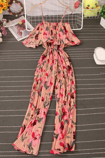 Ženski kombinezon s tankim naramenicama i cvjetnim motivima